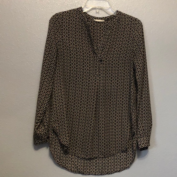 Pleione Tops - Pleione blouse Women's Small S long sleeve black brown abstract shirt top EUC